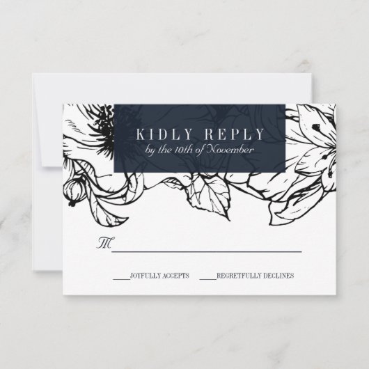 Moderner Garten | Blau | Hochzeitstag mit Blumenbe RSVP Karte (Vorderseite)