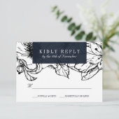 Moderner Garten | Blau | Hochzeitstag mit Blumenbe RSVP Karte (Stehend Vorderseite)