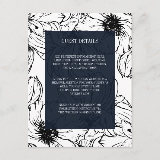 Moderner Garten | Blue Floral wedelt Gast Details Begleitkarte (Vorderseite)