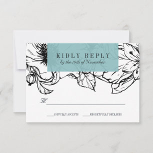 Moderner Garten   Türkis   Hochzeitstag mit Blumen RSVP Karte