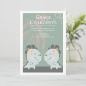 Moderner Gay Dinosaur zwei Brides Wedding Einladung (Stehend Vorderseite)