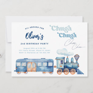 Moderner Geburtstag Zug Blue Chuga Chuga Choo Choo Einladung