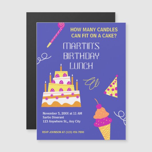 Moderner Geburtstagskuchen Magneteinladung (Vorne/Hinten)