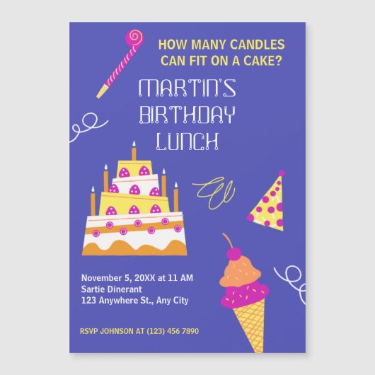 Moderner Geburtstagskuchen Magneteinladung (Vorderseite)