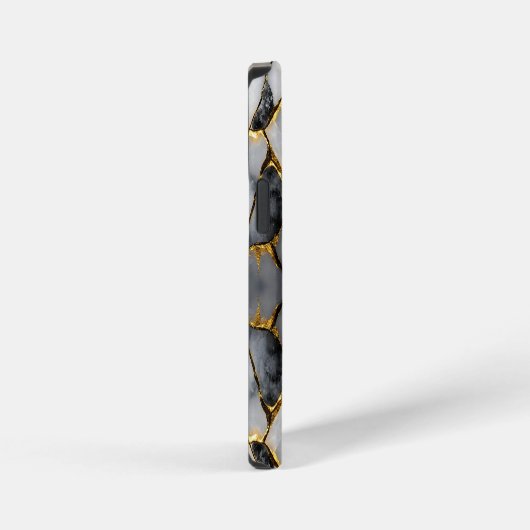 Moderner, gecrackter, weißer und schwarzer Marmor iPhone Hülle (Rechte Seite)