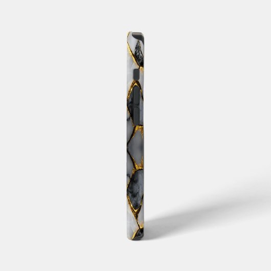 Moderner, gecrackter, weißer und schwarzer Marmor iPhone Hülle (Linke Seite)