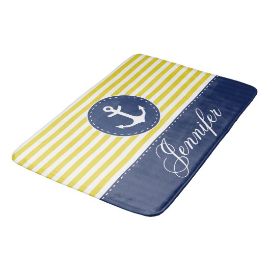 Moderner gelber blauer nautischanker badematte (Schrägansicht)