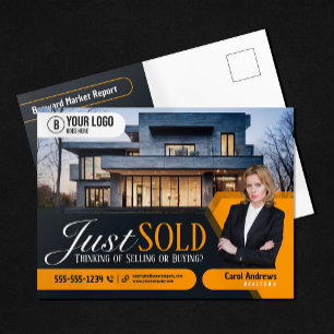Moderner Gelber Gerade Verkaufte Immobilienmakler  Postkarte