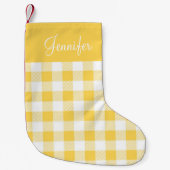 Moderner Gelber Gingham Karierter Patername Kleiner Weihnachtsstrumpf (Vorderseite)