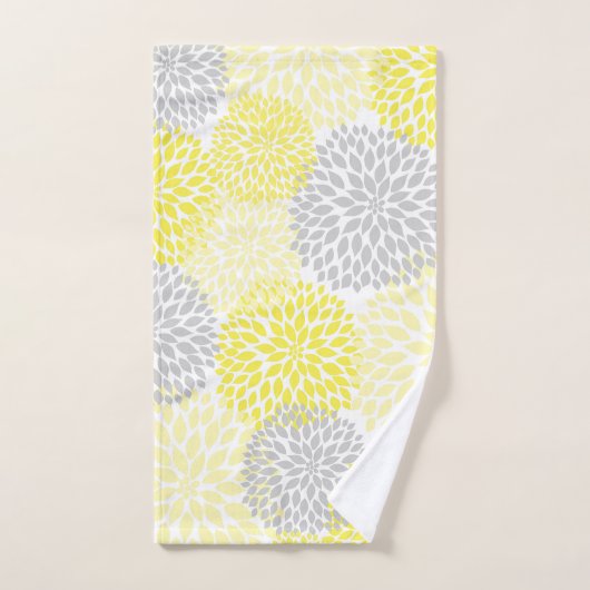 Moderner gelber grauer Blumenbaddekor Badhandtuch Set (Handtuch)