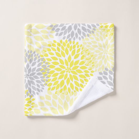 Moderner gelber grauer Blumenbaddekor Badhandtuch Set (Waschlappen)