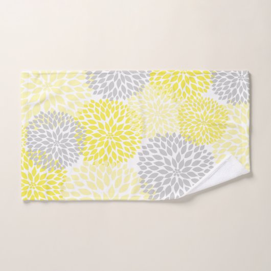 Moderner gelber grauer Blumenbaddekor Badhandtuch Set (Handtuch)