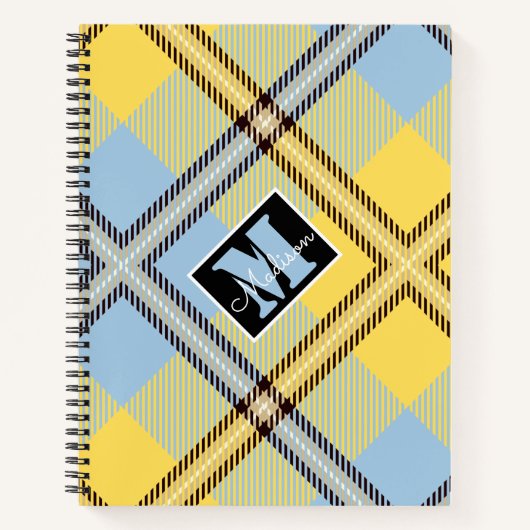 Moderner Gelber Karierter Tartan Personalisierter Notizblock (Vorderseite)