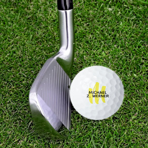 Moderner Gelber Monogramm Golfer Name Golfball