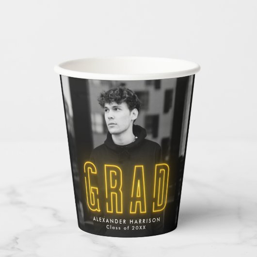 Moderner Gelber Neonenon-Abschluss Pappbecher (Vorderseite)