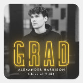 Moderner Gelber Neonenon-Abschluss Quadratischer Aufkleber (Vorderseite)