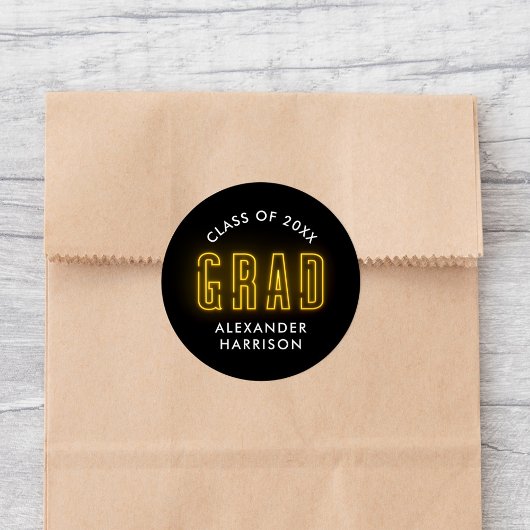 Moderner Gelber Neonenon-Abschluss Runder Aufkleber