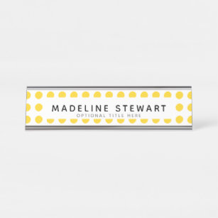 Moderner Gelber Polka Dot Personalisiert Beruflich Schreibtischnamensplakette