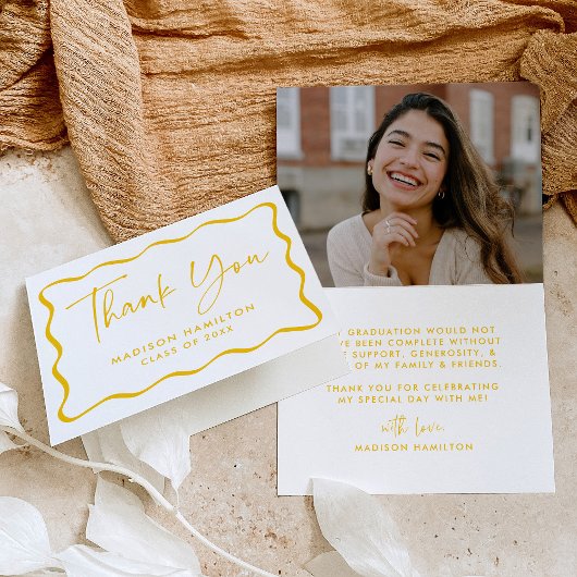 Moderner Gelber Rahmen Foto Abschluss Dankeskarte