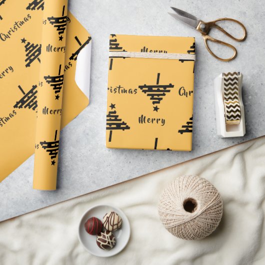 Moderner, gelber Schwarzer Weihnachtsbaum-Pattern Geschenkpapier (Kunsthandwerk)