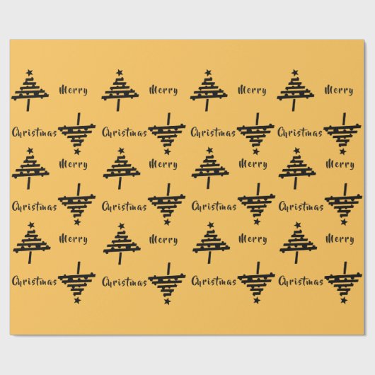 Moderner, gelber Schwarzer Weihnachtsbaum-Pattern  Geschenkpapier (Flach)