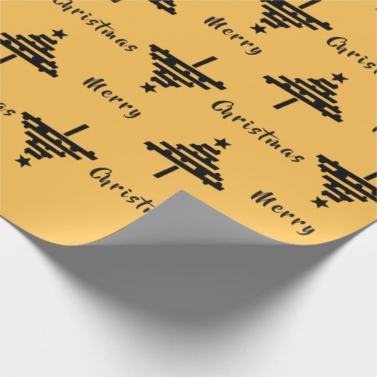 Moderner, gelber Schwarzer Weihnachtsbaum-Pattern  Geschenkpapier (Ecke)