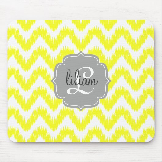 Moderner gelber Zickzack Ikat personalisiert Mousepad (Vorne)