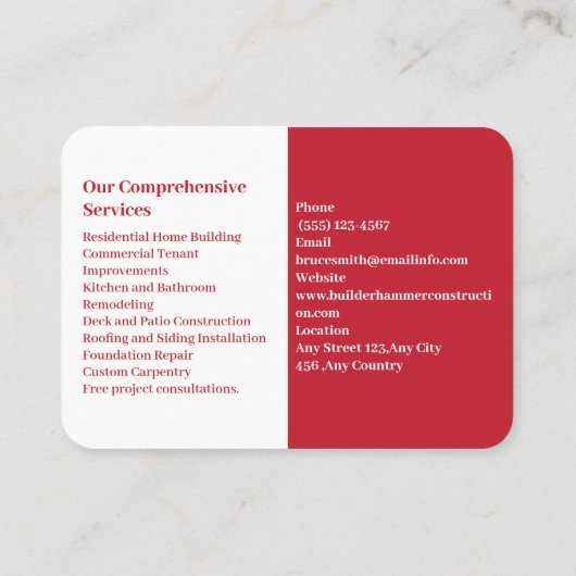 Moderner Generalunternehmer Visitenkarte (Rückseite)