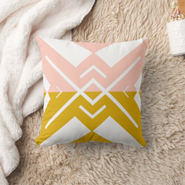 Moderner geometrisch rosa Senffarbe Kissen (Decke)
