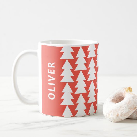 Moderner geometrisch roter Weihnachtsbaum Kaffeetasse (Mit Donut)