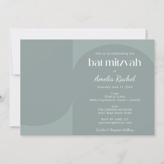 Moderner geometrischer Arch Dusty Aquamarin Bat Mi Einladung (Vorderseite)