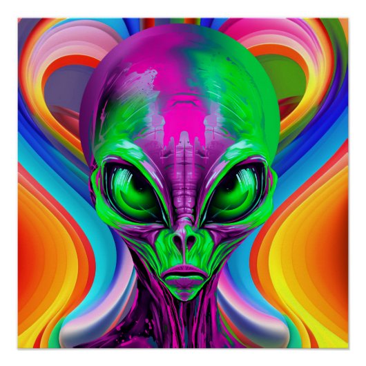 Moderner geometrischer bunter Alien Poster (Vorderseite)