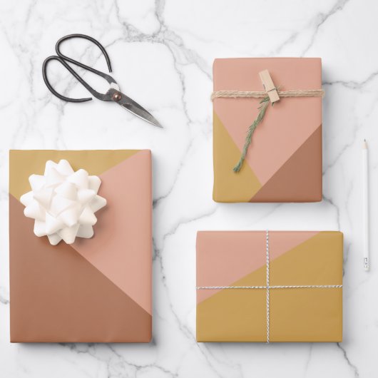 Moderner geometrischer Farbblock Terracotta Mustar Geschenkpapier Set (Vorderseite)