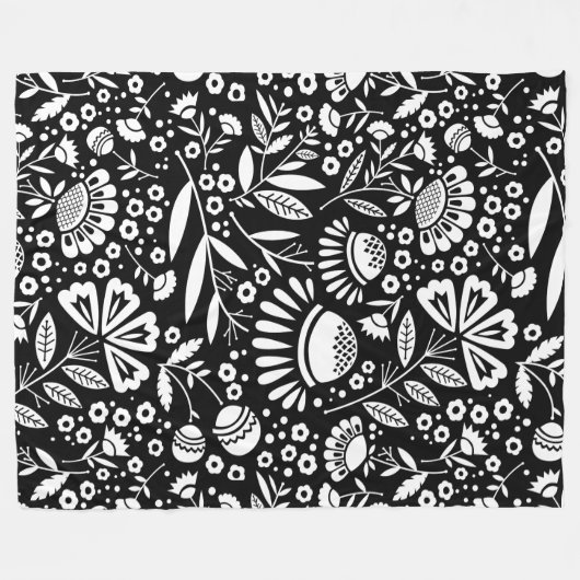 Moderner geometrischer Garten Blumen Schwarz-Weiß Fleecedecke (Vorderseite (Horizontal))