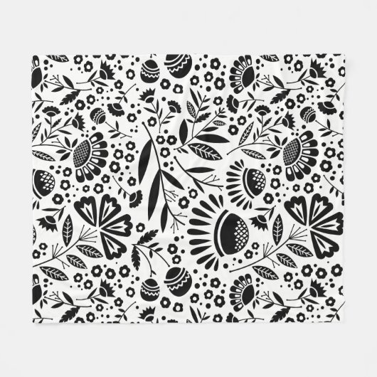 Moderner geometrischer Garten-Blumenschwarzweiss Fleecedecke (Vorderseite (Horizontal))