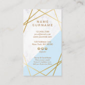 Moderner geometrischer Goldmarmor-blaue Visitenkarte (Rückseite)