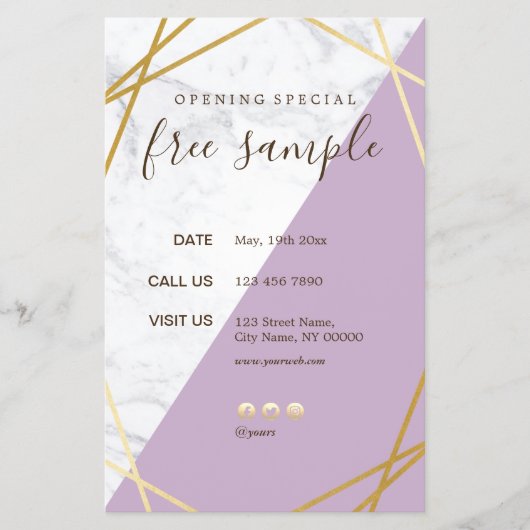 Moderner, geometrischer GoldmarmorLavendel 5.5x8.5 Flyer (Vorne)