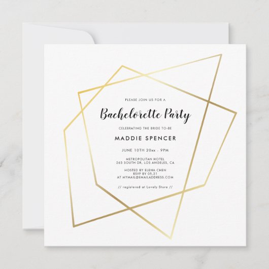 Moderner geometrischer Junggeselinnen-Abschied Einladung (Vorderseite)