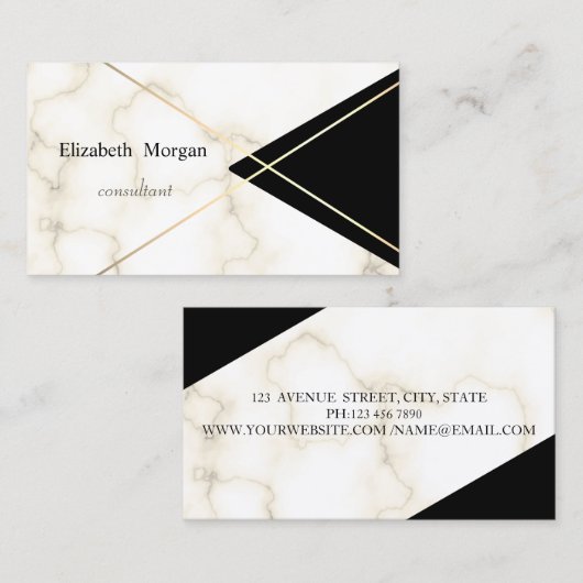Moderner geometrischer Marmor, schwarze Goldstreif Visitenkarte (Vorne/Hinten)