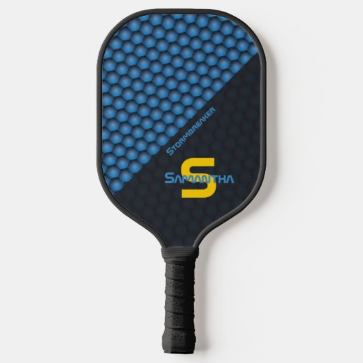 Moderner geometrischer Mustereisen-Blauer Individu Pickleball Schläger (Rückseite)