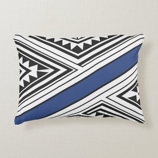 Moderner geometrischer Schwarz-Blau-Akzent Dekokissen (Vorderseite)