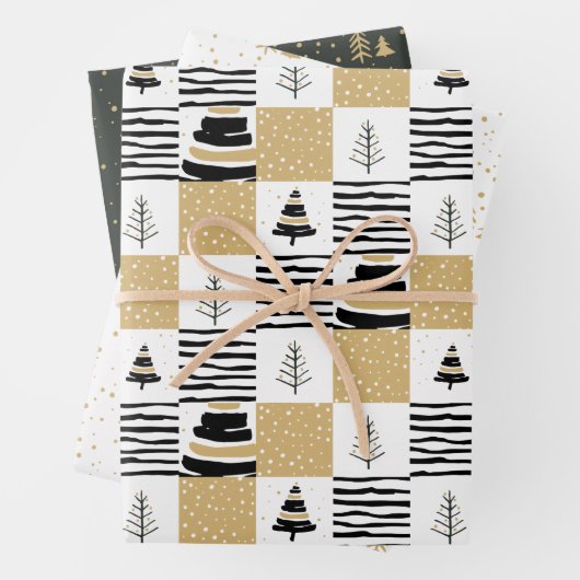Moderner geometrischer Schwarz-weißer Weihnachtsba Geschenkpapier Set (Beispiel)
