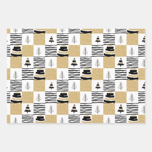 Moderner geometrischer Schwarz-weißer Weihnachtsba Geschenkpapier Set (Vorderseite)
