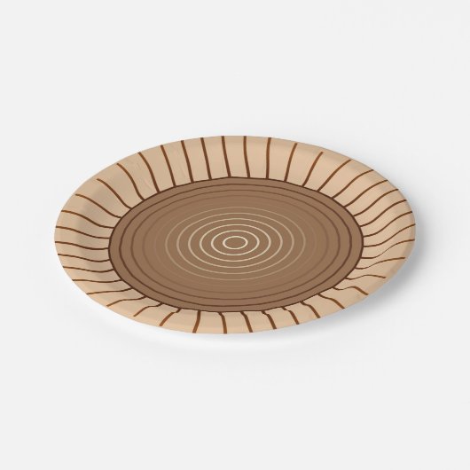 Moderner geometrischer Sonnenbrand - Braun und Tan Pappteller (Schrägansicht)