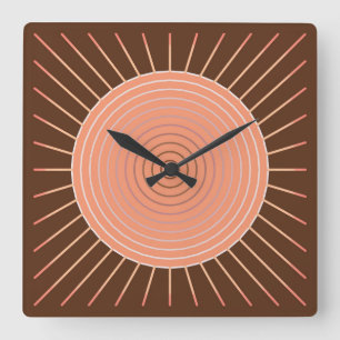 Moderner geometrischer Sonnendurchbruch - Pfirsich Quadratische Wanduhr