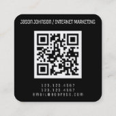 Moderner geometrischer Stil mit QR-Code schwarz be Quadratische Visitenkarte (Rückseite)