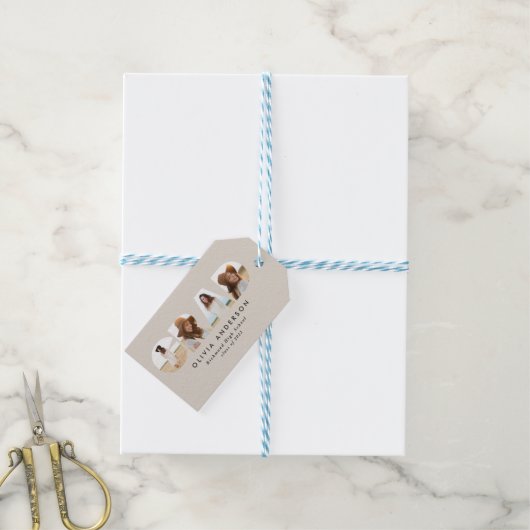 Moderner geometrischer typografischer Foto Bogen A Geschenkanhänger (Mit Garn)