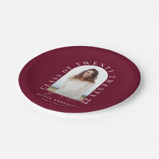 Moderner geometrischer typografischer Foto Bogen A Pappteller (Schrägansicht)