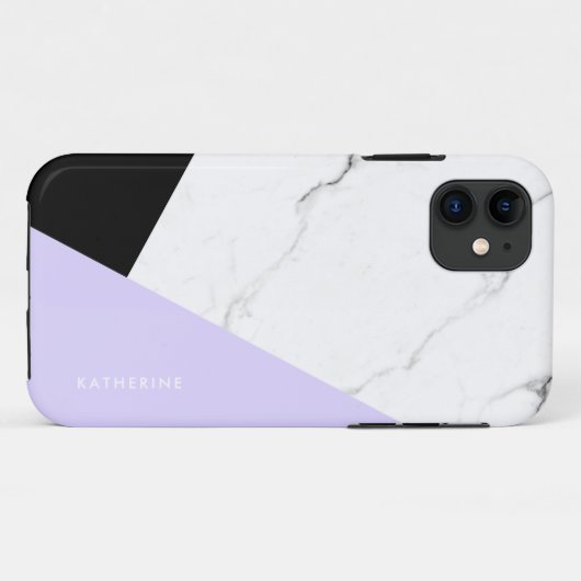 Moderner geometrischer violetter Schwarz-weißer Ma Case-Mate iPhone Hülle (Rückseite (Horizontal))