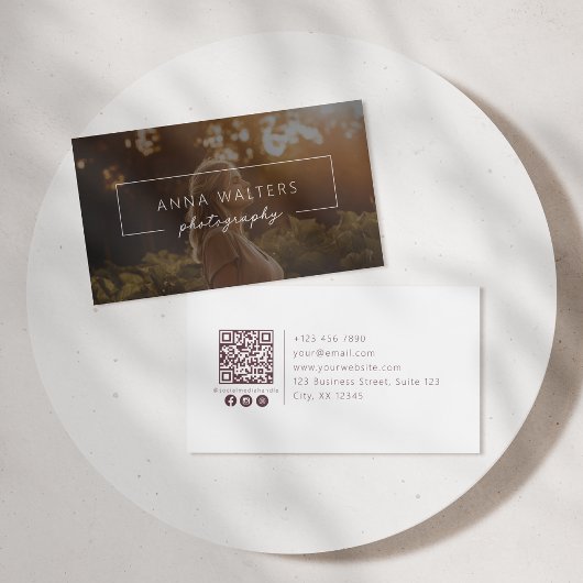 Moderner gerahmter Name, QR-Code, Fotografie, Foto Visitenkarte